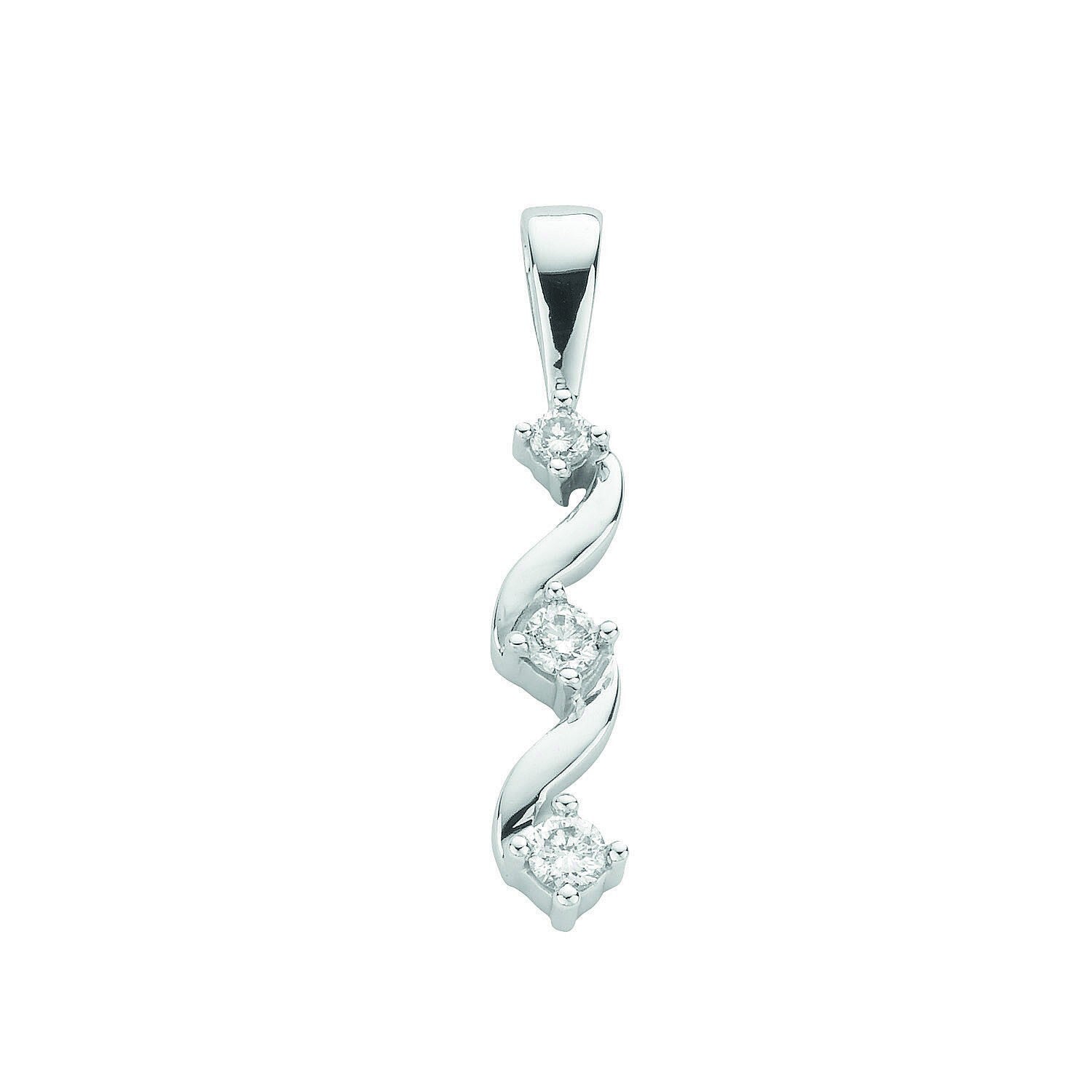 9ct White Gold 0.15ct Diamond Trilogy Pendant Made in London