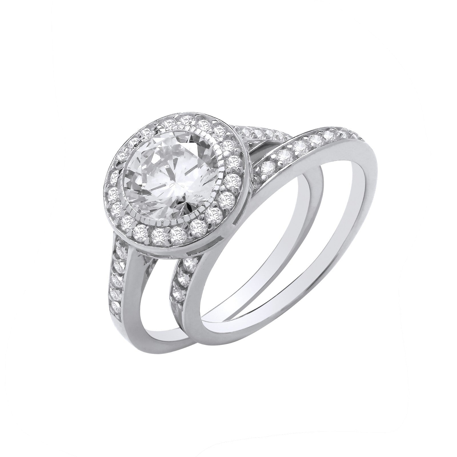 Sterling Silver Bridal Set Halo Zircon Half Eternity Rings 925 Hallmark