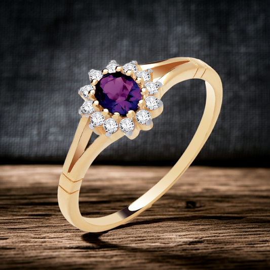 18ct Gold Amethyst Cluster Ring on Solid Sterling Silver  925 Hallmark