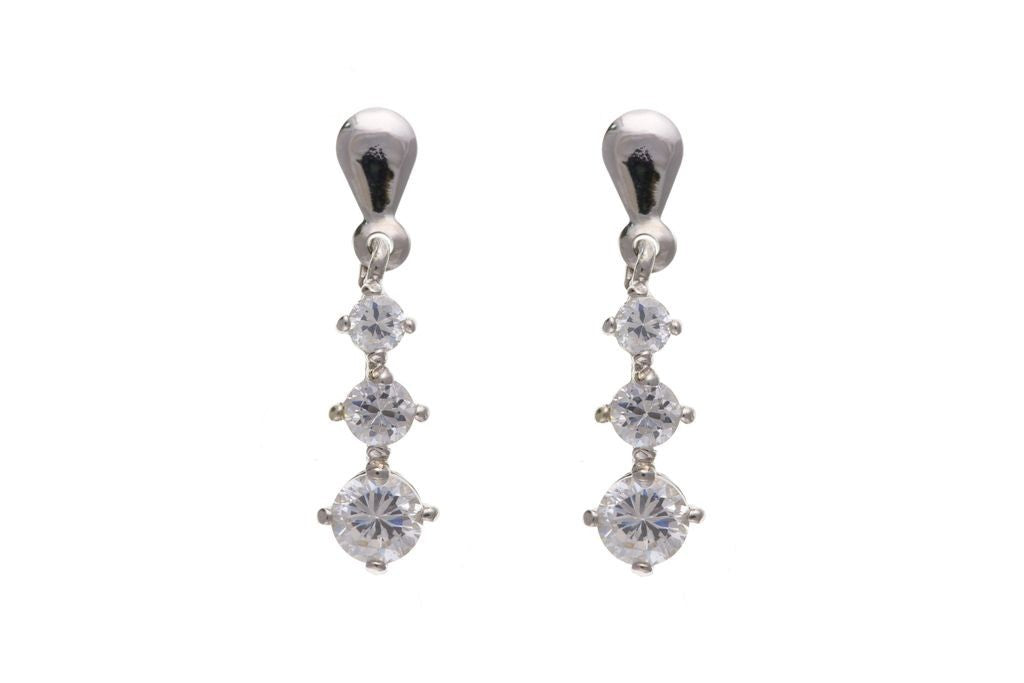 Three-Stone Pendant & Earring Set Solid White Gold 18" Chain