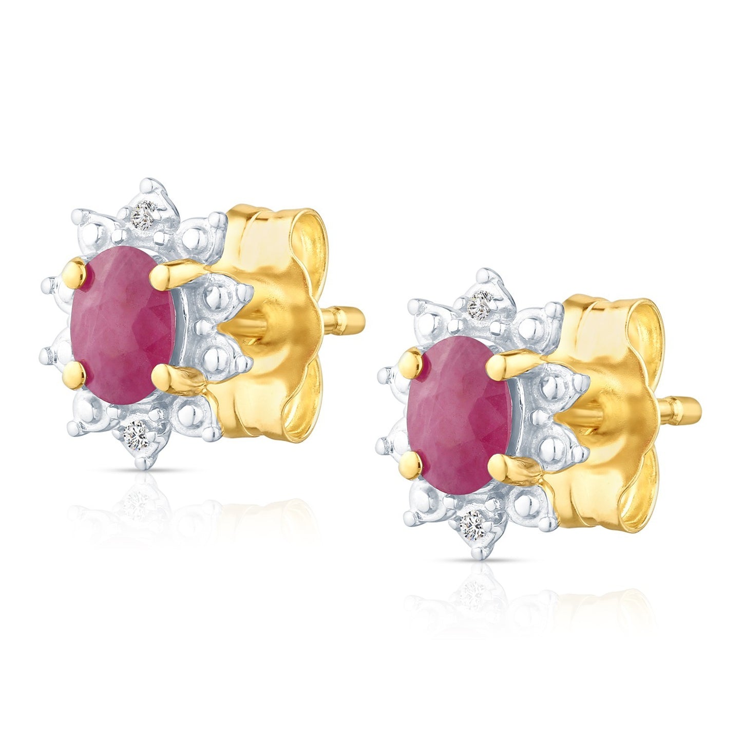Natural Ruby & Diamond Halo Stud Earrings 9ct Yellow Gold 375
