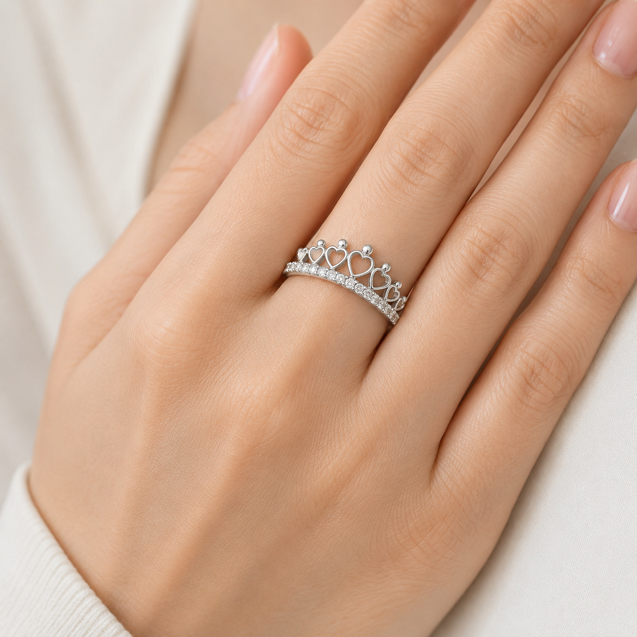 Tiara Crown Ring Solid Sterling Silver 925 Hallmark Size K-S