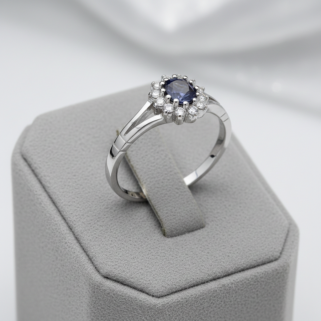 Sterling Silver Tanzanite Ring Oval Cluster Engagement 925 Hallmark Size K-S