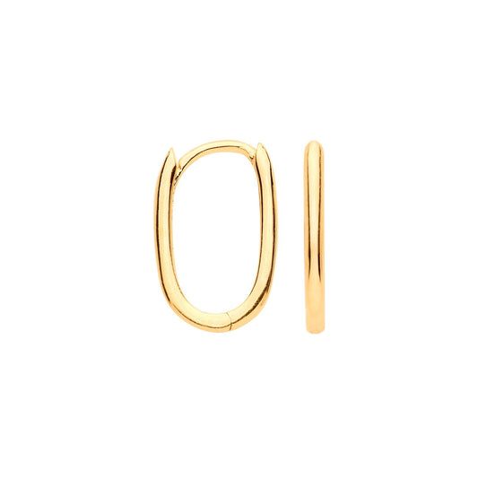 Yellow Gold Oval Huggie Hoop Earrings Plain Hinged Huggies Hallmarked