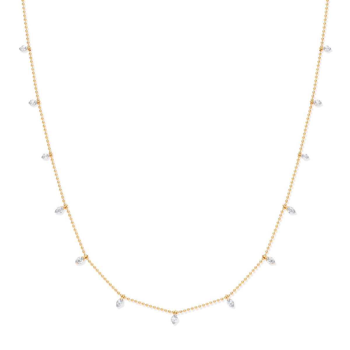 Real Diamond Necklace 18ct Yellow Gold Beaded Chain 0.50ctw Mined Diamonds