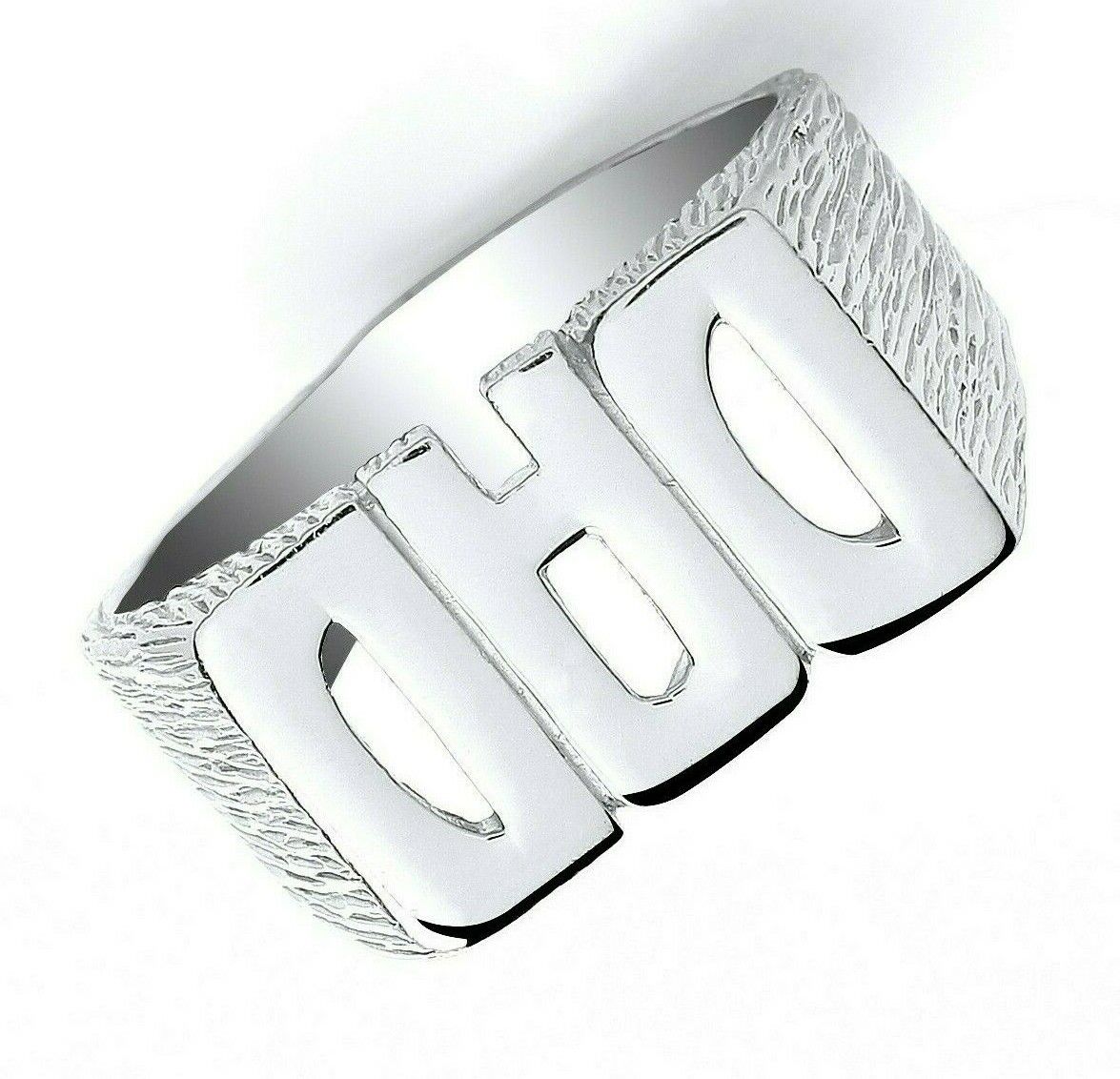 Sterling Silver DAD Barked Side Ring Fully Hallmarked