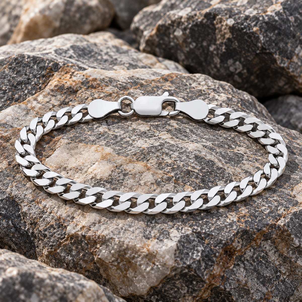 Men's Very Flat Curb Bracelet Sterling Silver 8" 925 Hallmarked 5mm Wide
