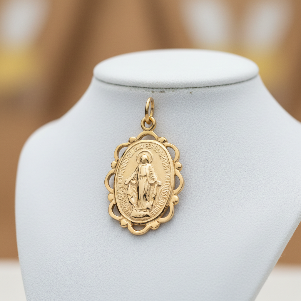 18ct Gold Madonna Oval Pendant Medal on Solid Sterling Silver 925 Hallmark