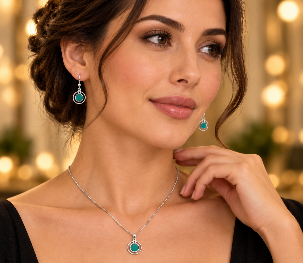 Real Turquoise Pendant and Earrings Set Solid Sterling Silver 925 18" Chain