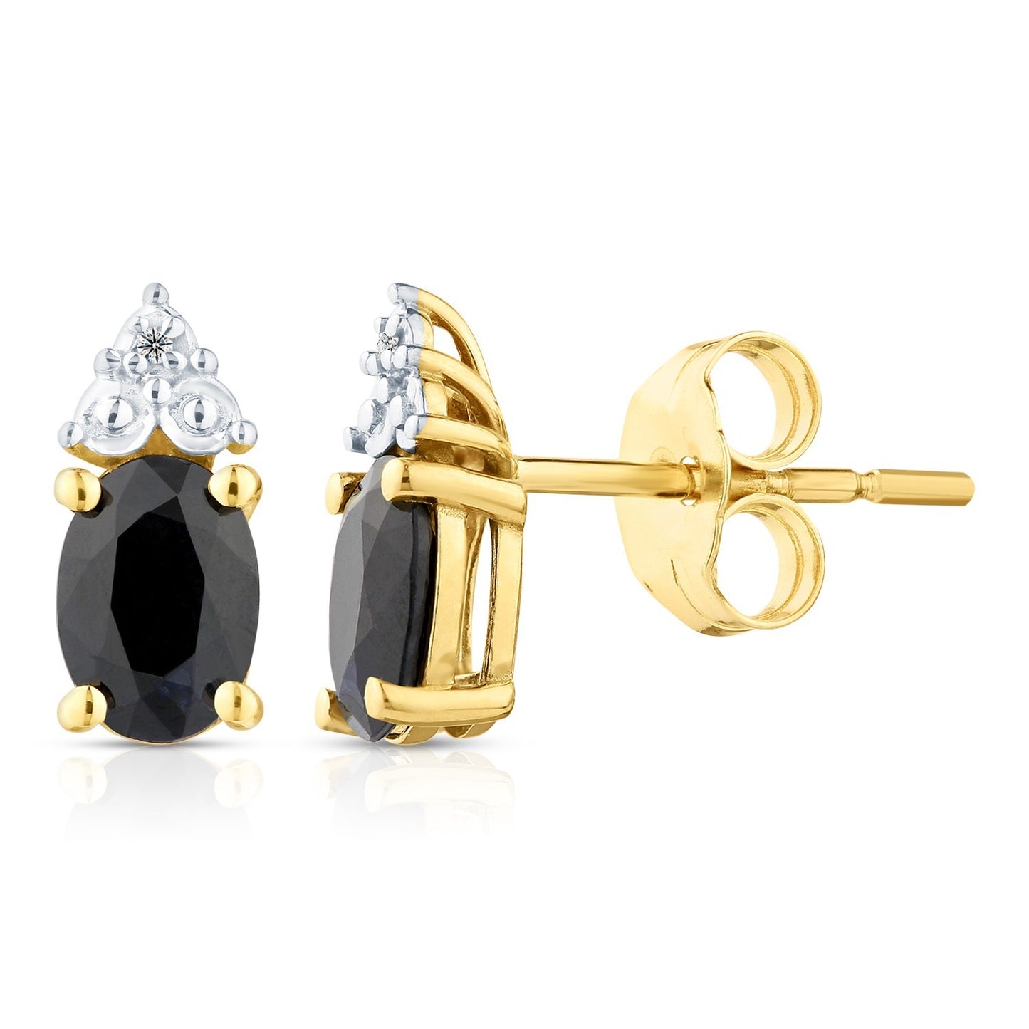 Yellow Gold Natural Sapphire & Diamond Accent Oval Stud Earrings