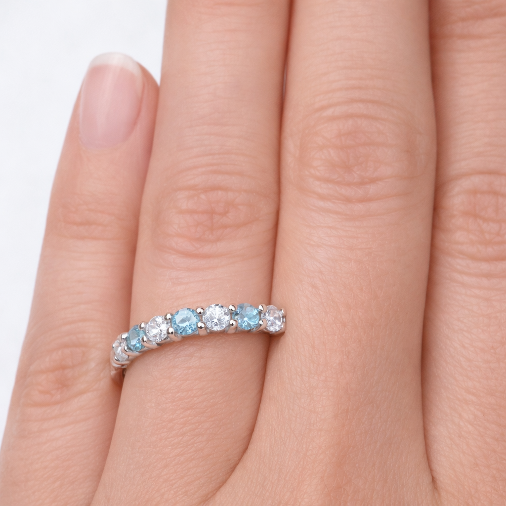 Sterling Silver Blue Topaz Eternity Ring Anniversary Band 925 Hallmark Size K-S