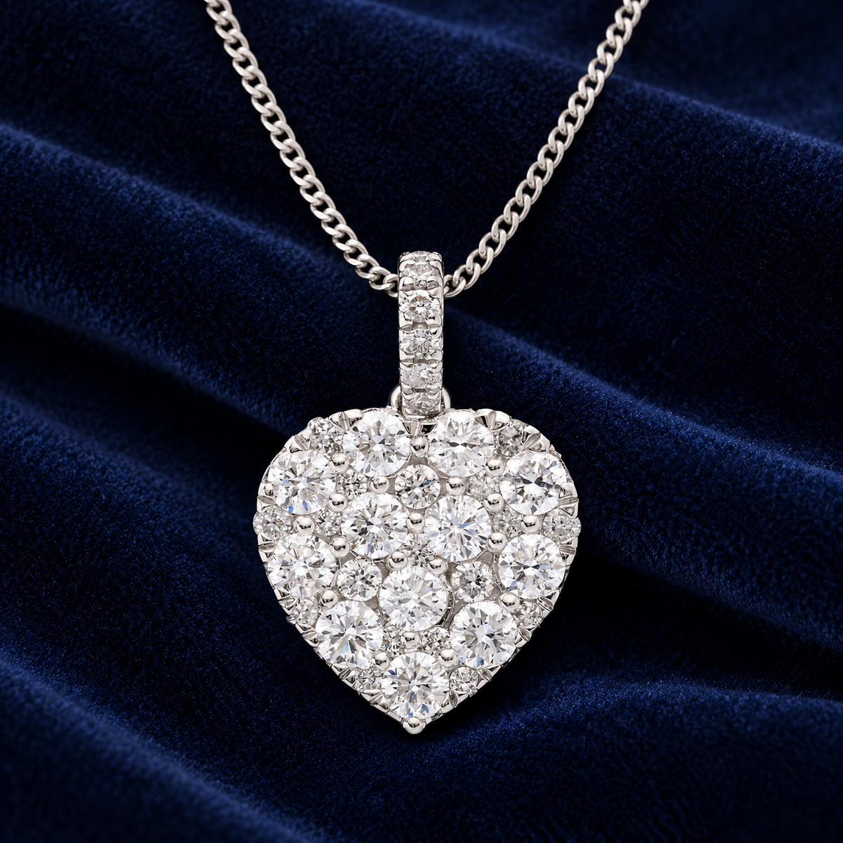 1 Carat Diamond Heart Pendant Necklace 18ct White Gold 18" Chain Real Diamonds