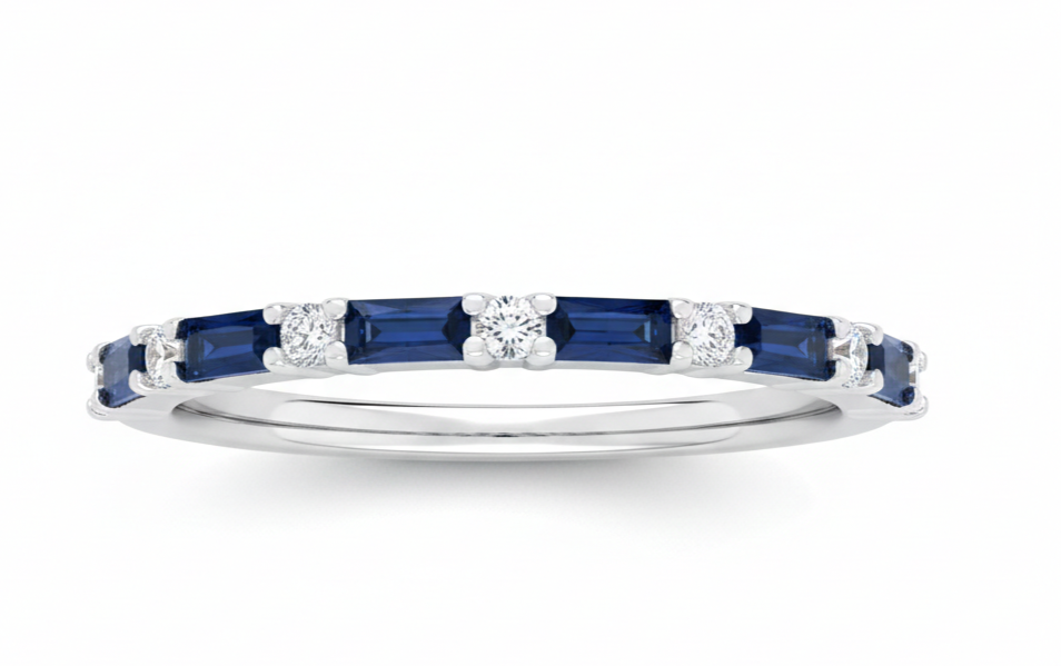 Sterling Silver Sapphire Baguette Eternity Ring Anniversary Band 925 Size K-S