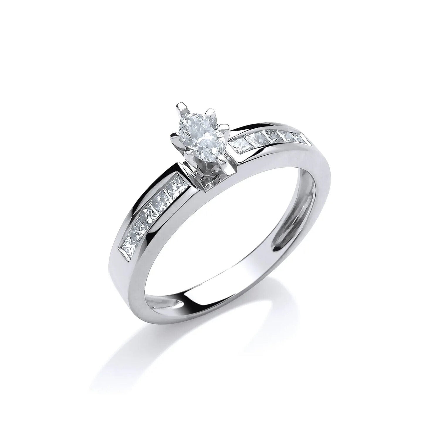 Real Diamond Marquise Solitaire Ring 18ct White Gold 0.50 Diamond Carat Weight 
