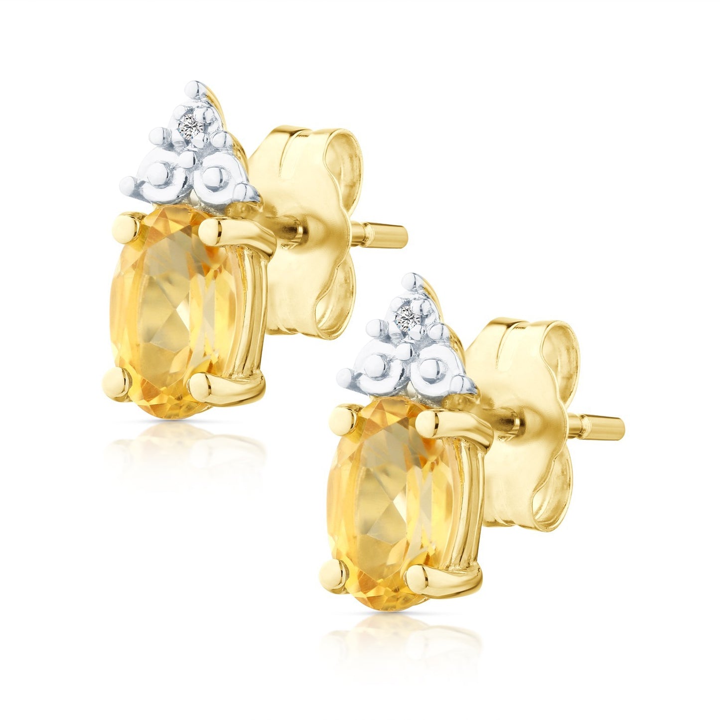 Yellow Gold Natural Citrine & Diamond Accent Oval Stud Earrings