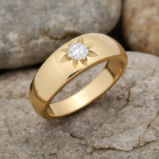 Gents 9ct Yellow Gold Natural Diamond Ring Solitaire Band Pinky Hallmarked