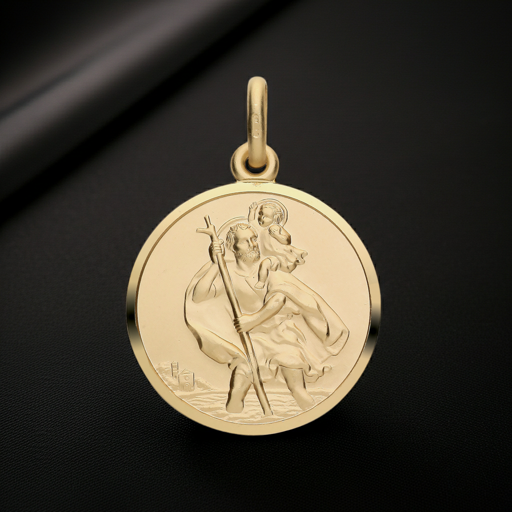 18ct Gold St Christopher Pendant on Solid Sterling Silver 925 Hallmark 24mm