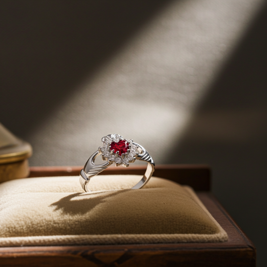 Ruby Claddagh Ring Solid Sterling Silver 925 Hallmark