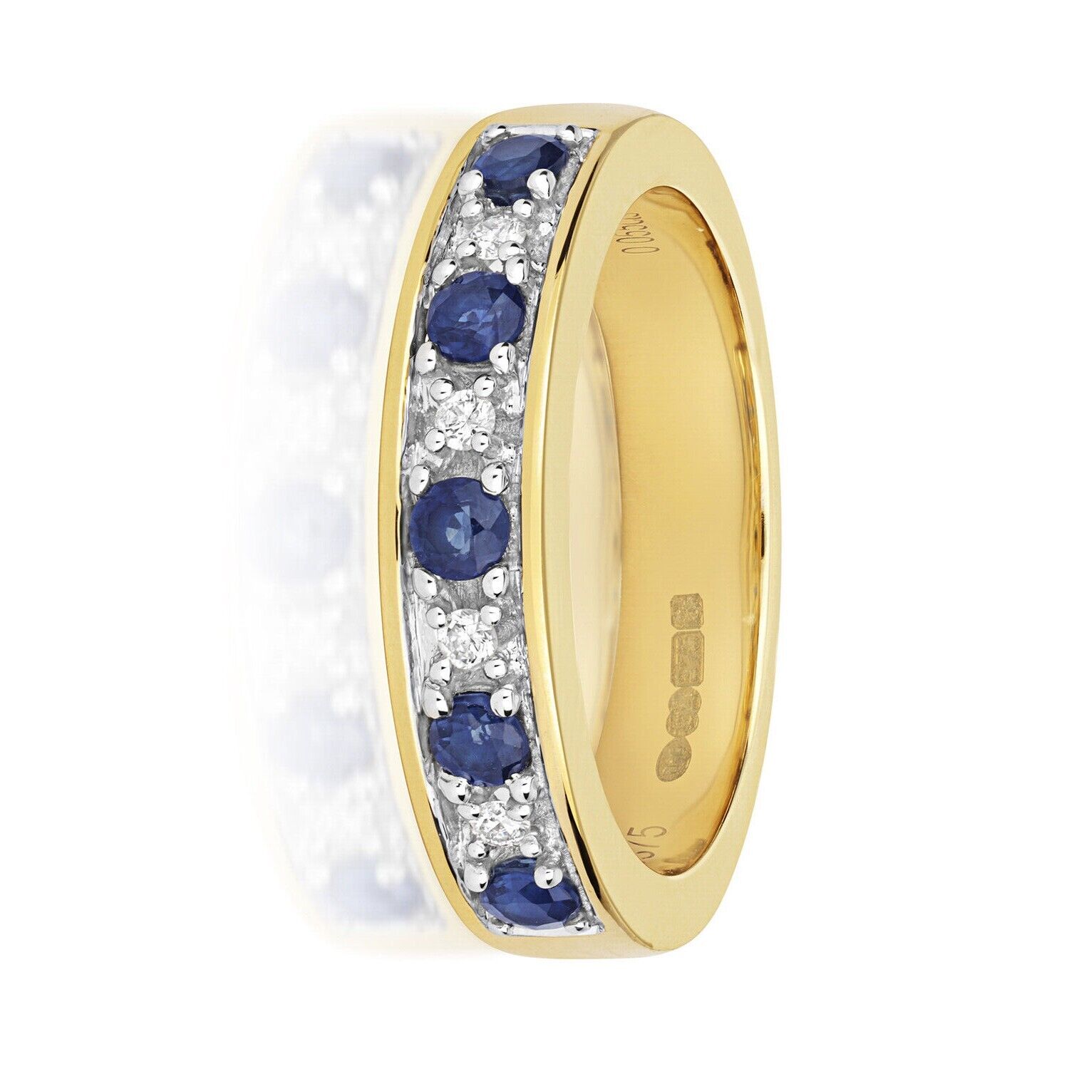 Real Sapphire and Diamond Ring 9ct Yellow Gold Eternity Band Size JKLMNOPQ