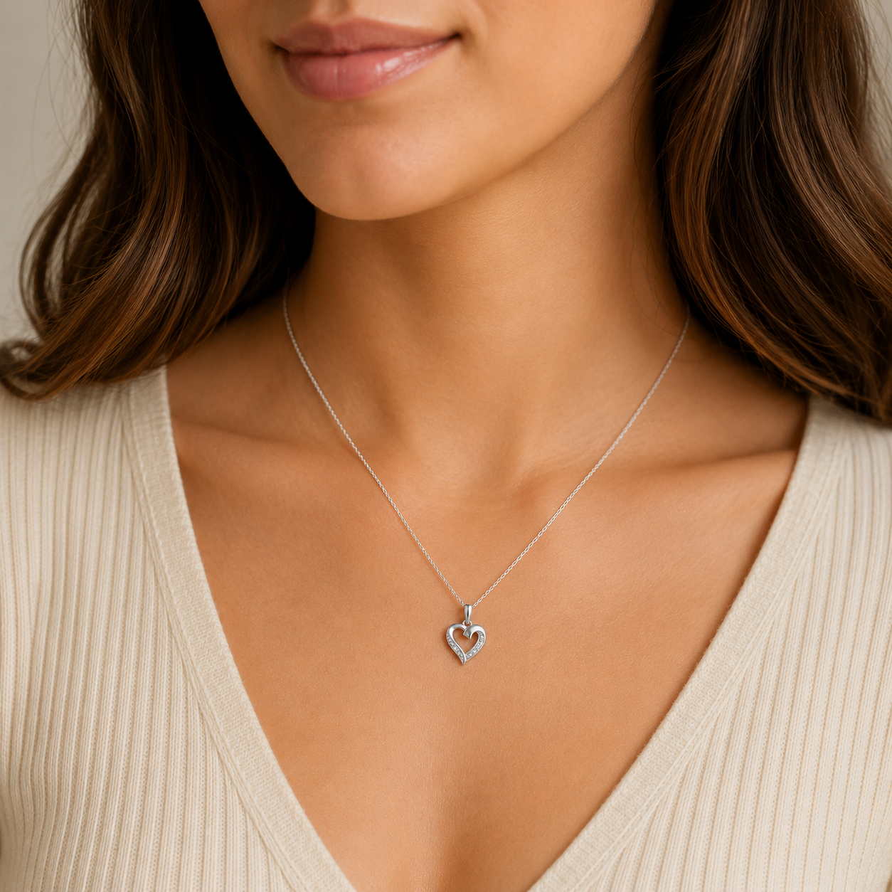 Natural Diamond Heart Pendant 9ct White Gold 18" Chain Hallmark British Made
