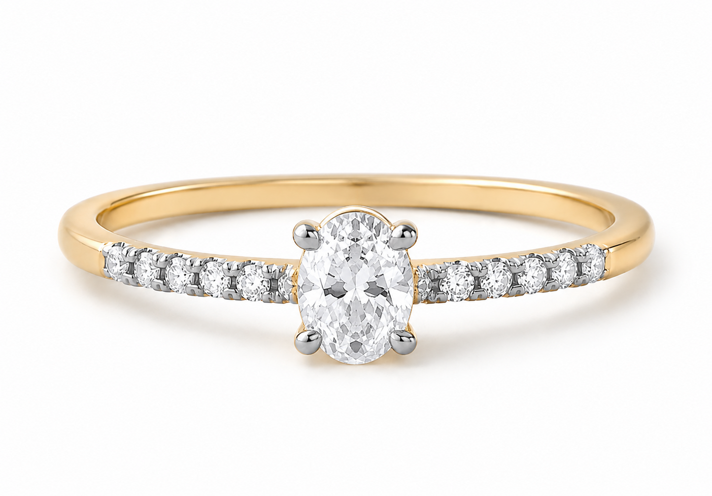 18ct Gold Oval Solitaire Engagement Ring on Solid Sterling Silver 925 Size J-T