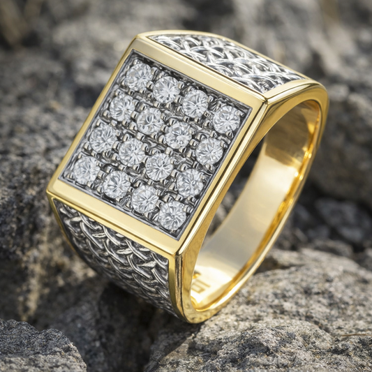 Men's Natural Diamond Ring Solid Yellow and White Gold 0.50ctw Hallmarked