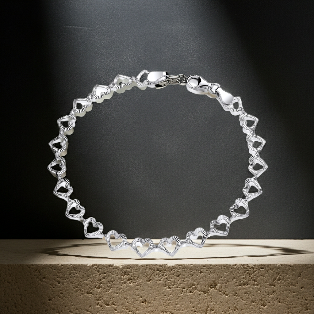 Open Heart Ladies Bracelet Solid Sterling Silver 925 Hallmark 7.5"