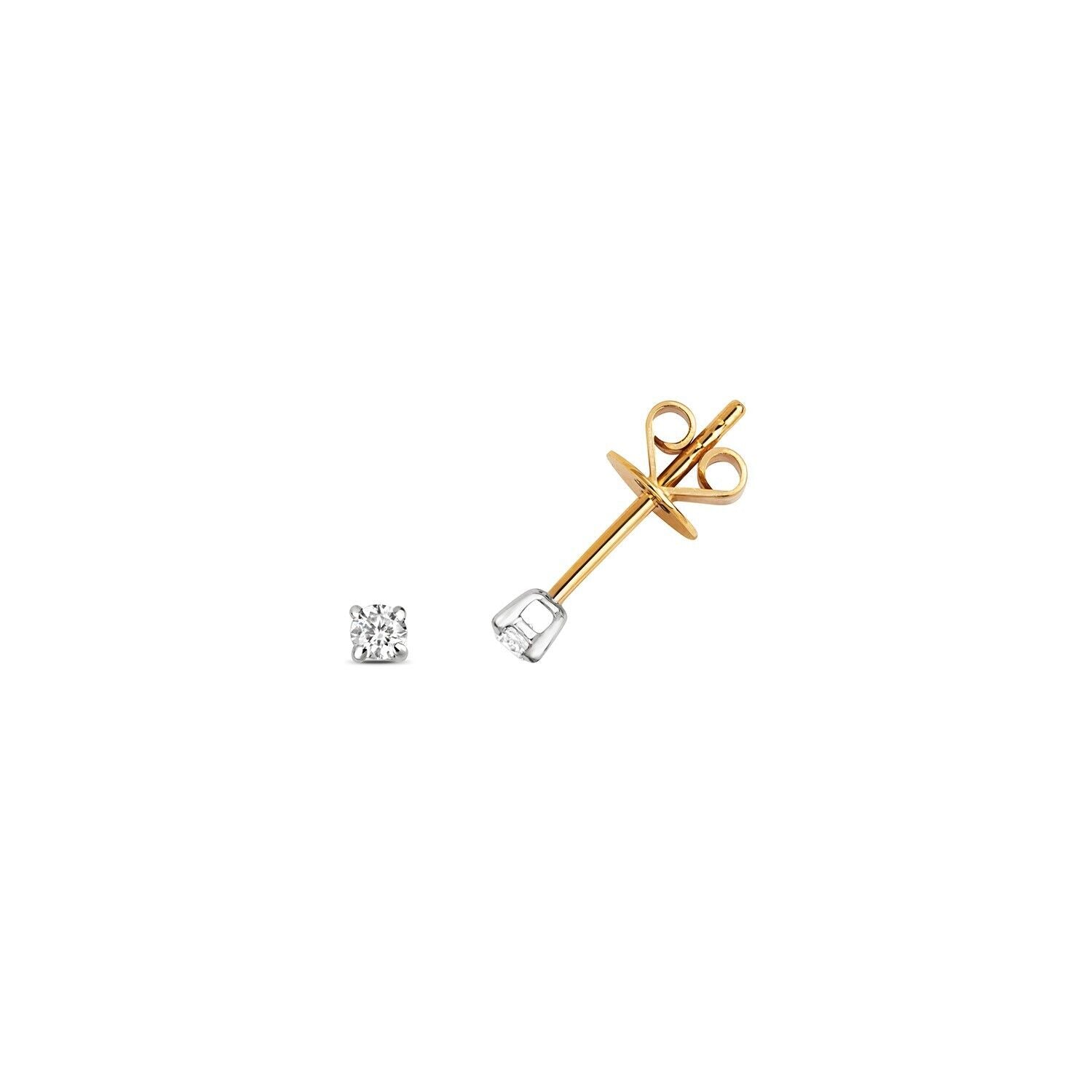 Small Diamond Solitaire Earrings 9ct Yellow Gold Studs Real Diamonds