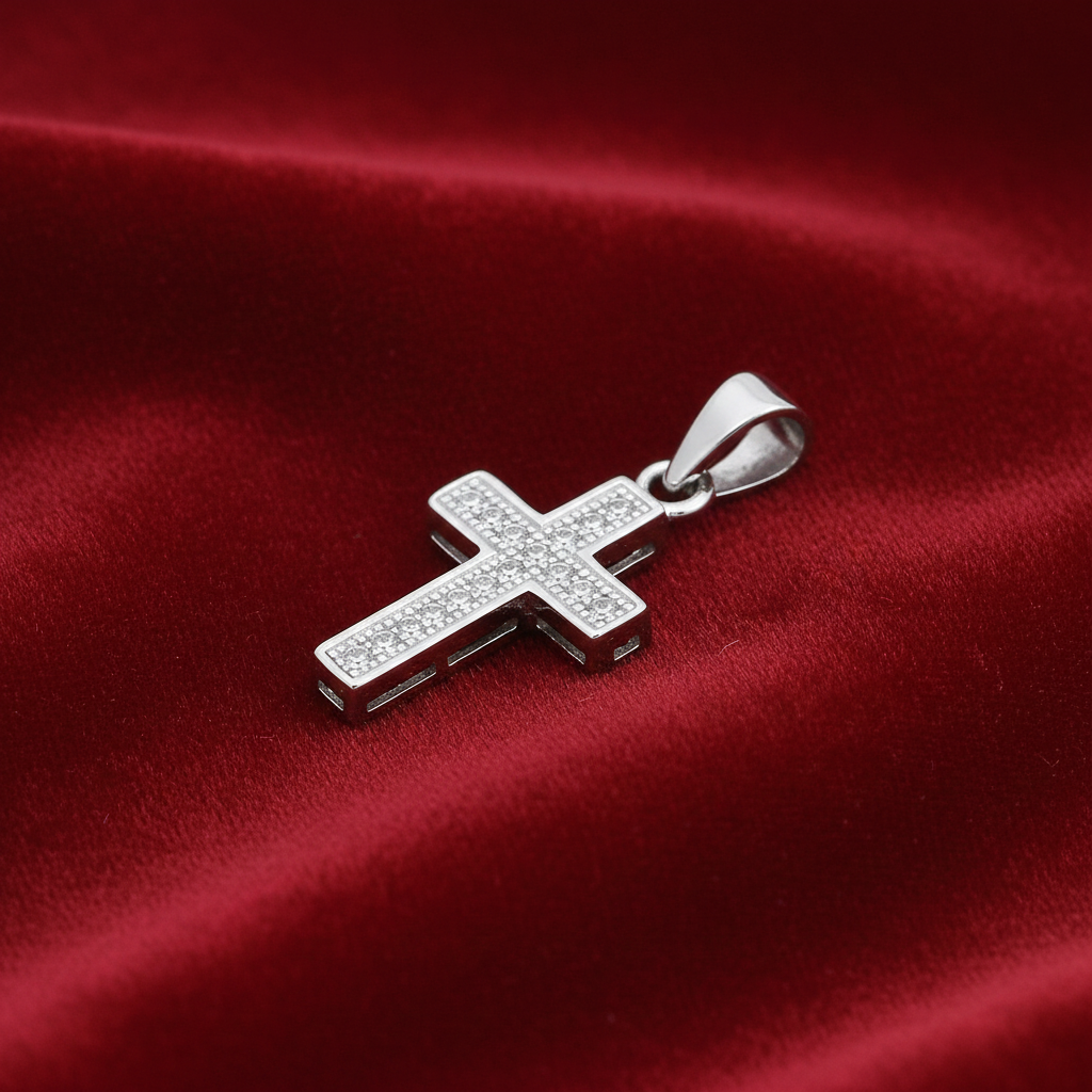 Sterling Silver Gemstone Cross Pendant  925 Hallmark Rhodium Finish 21mm