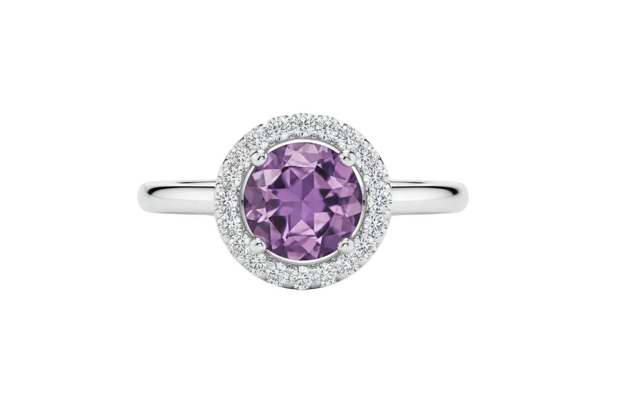 Real Amethyst Halo Ring Solid Sterling Silver 925