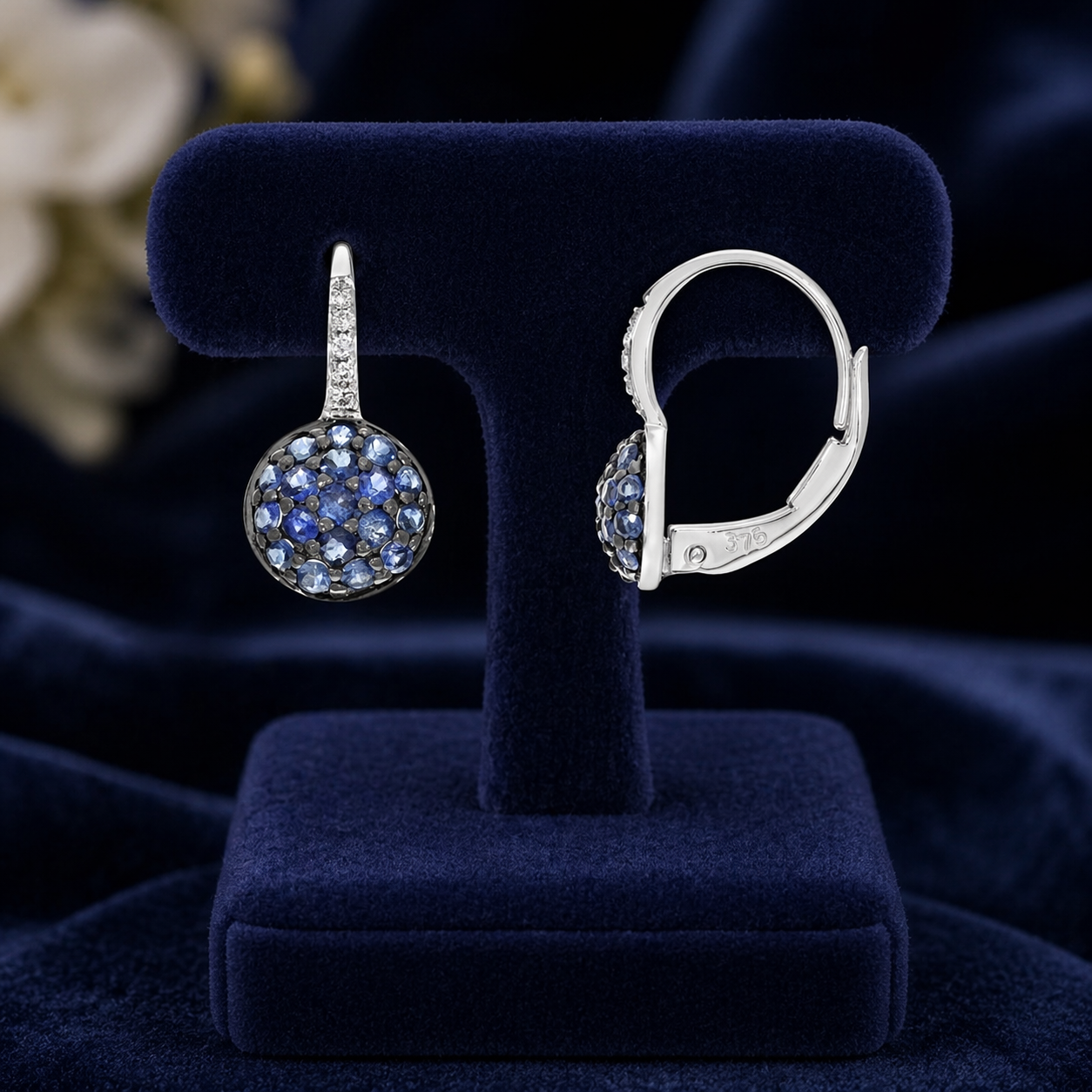Natural Sapphire and Diamond Hoop Earrings Solid 9ct White Gold Hallmarked
