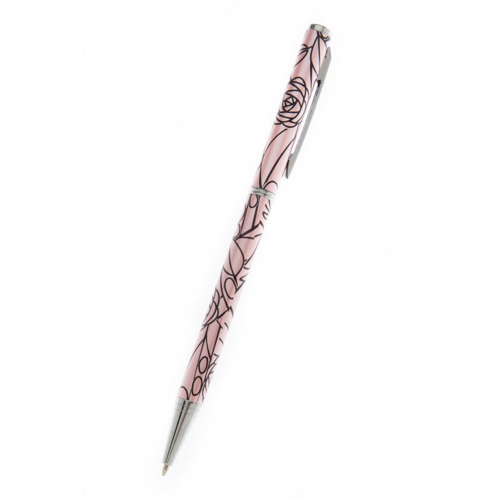 Mackintosh Ballpoint Pen Silver Plated Rose Leaf Pink Black Ink Brand New Boxed