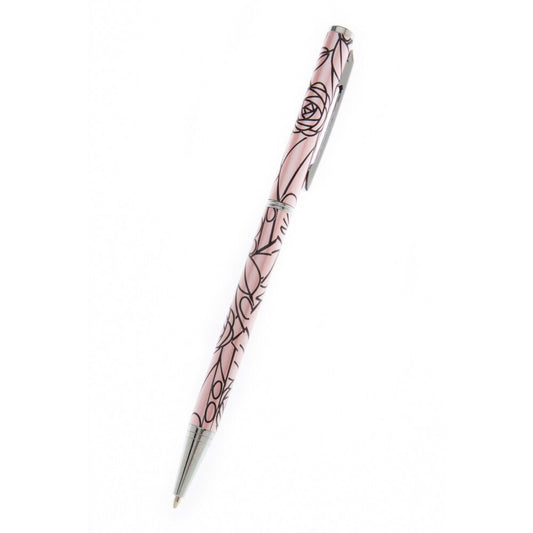 Mackintosh Ballpoint Pen Silver Plated Rose Leaf Pink Black Ink Brand New Boxed