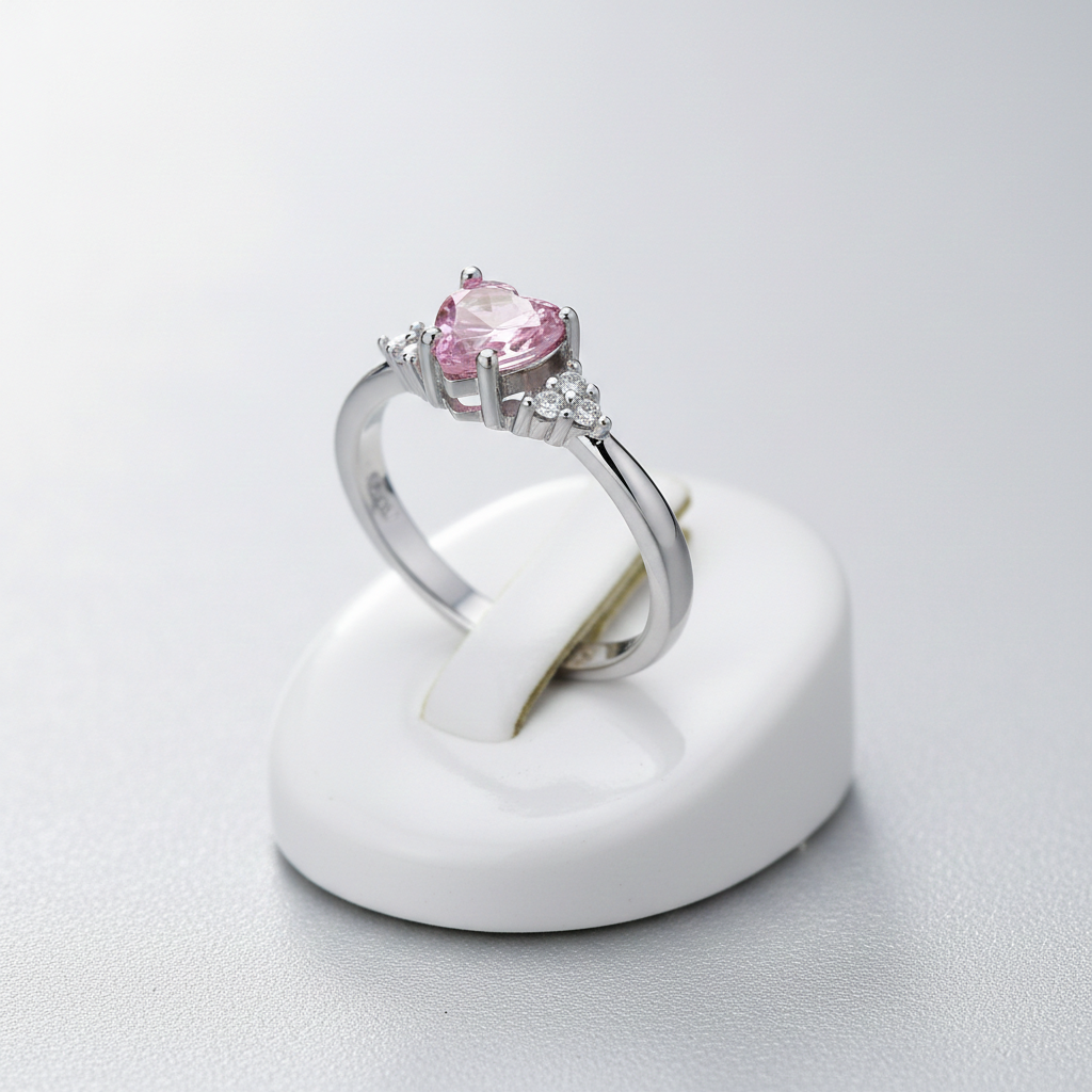 Sterling Silver Pink Topaz Heart Ring Solitaire Engagement 925 Hallmark Size K-S