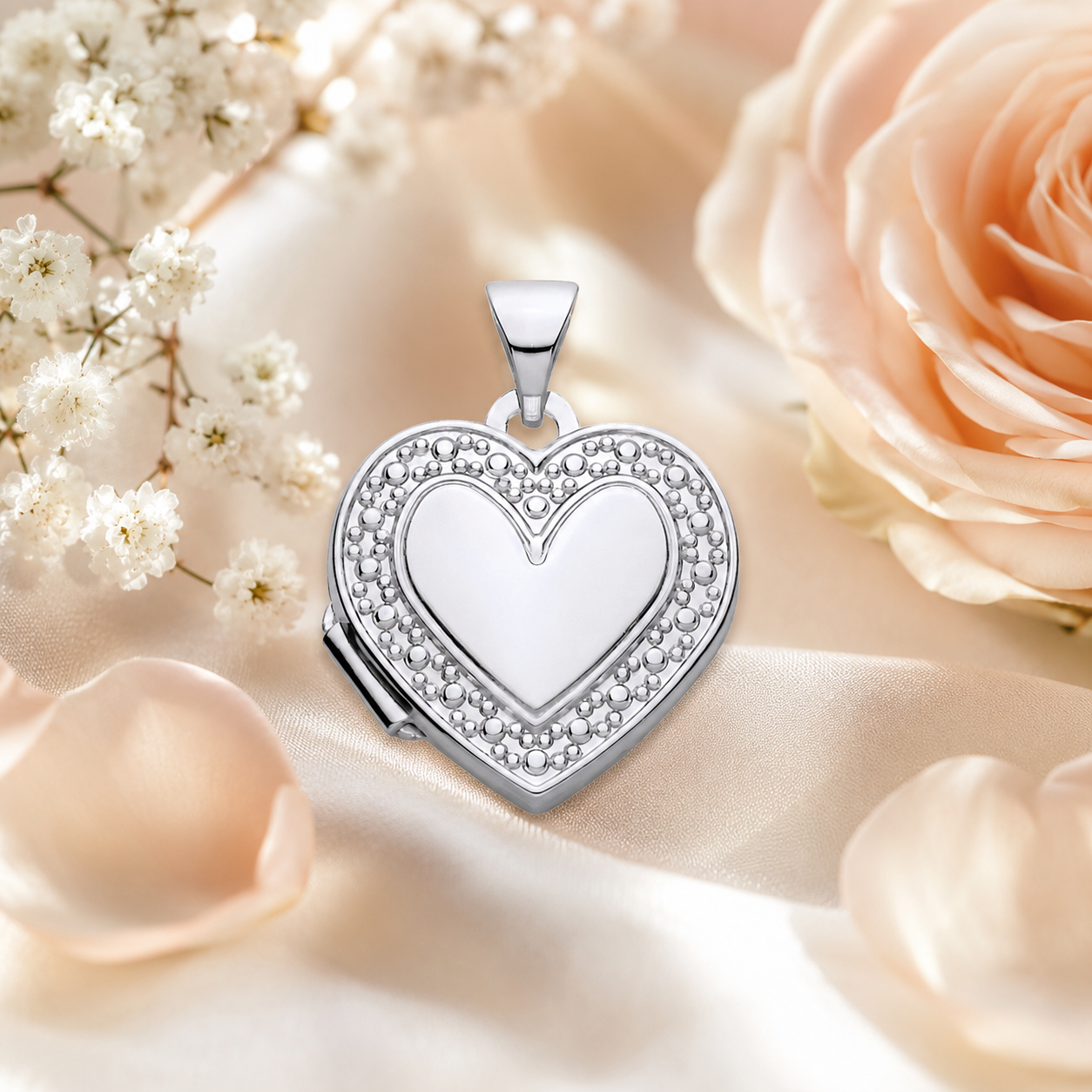 Heart-Shaped Silver Locket Pendant 18" Chain 925