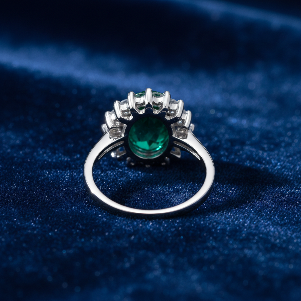 Sterling Silver Emerald Ring Large Cluster Engagement 925 Hallmark Size K-S