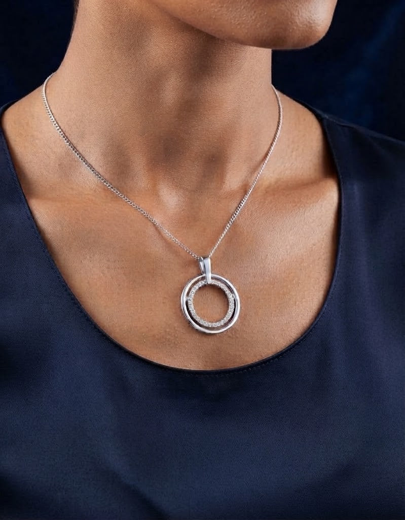 Real Diamond Circle Pendant 9ct White Gold 18" Chain 0.20ctw Premium Diamonds