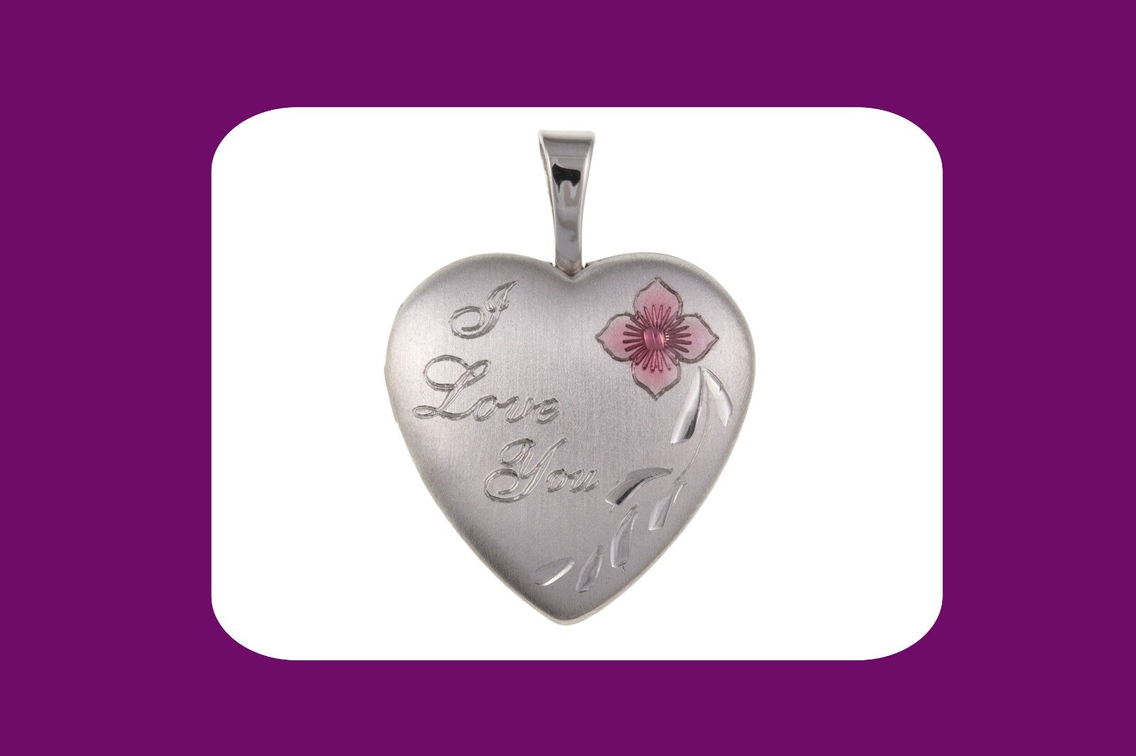 I Love You Heart Locket Solid Sterling Silver With Pink Flower 925 Hallmark 16mm