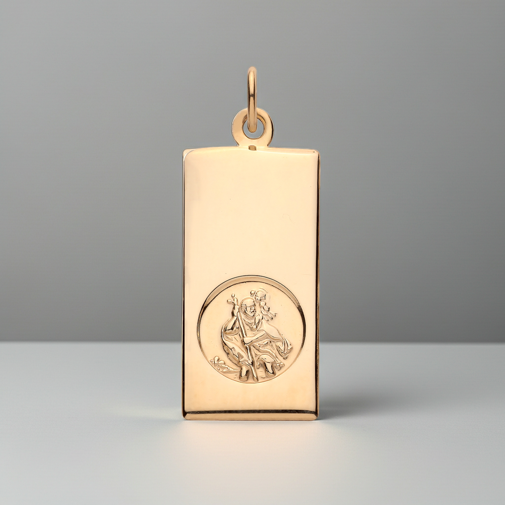 18ct Gold St Christopher Ingot Pendant on Solid Sterling Silver 925
