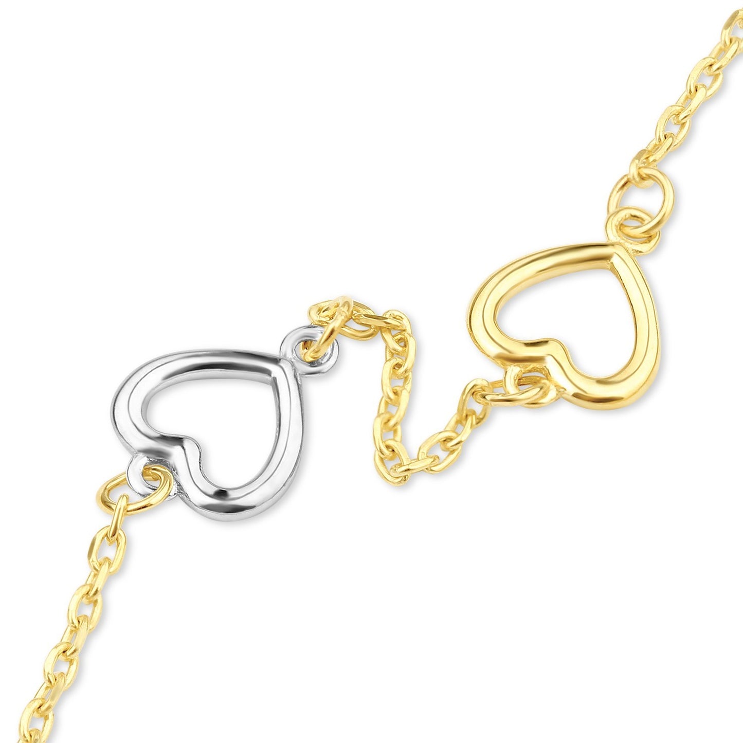 Two-Tone Open Heart Station Bracelet 9ct Gold 375 Hallmark 19cm