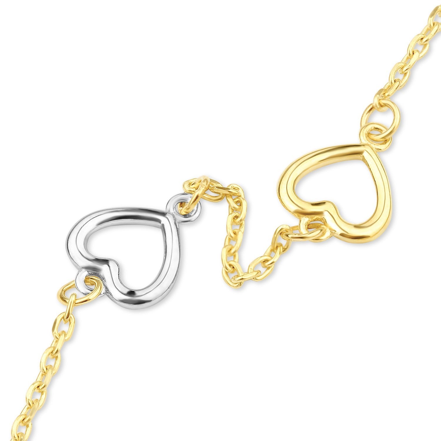 Two-Tone Open Heart Station Bracelet 9ct Gold 375 Hallmark 19cm
