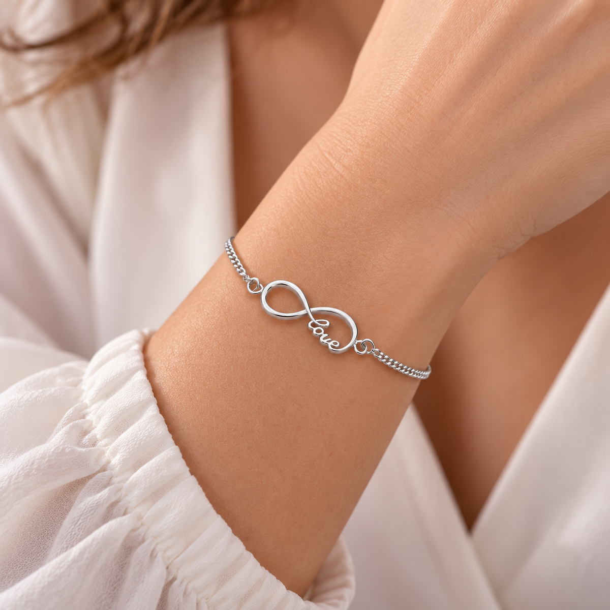 Sterling Silver Infinity Love Bracelet – Elegant Romantic Gift for Her