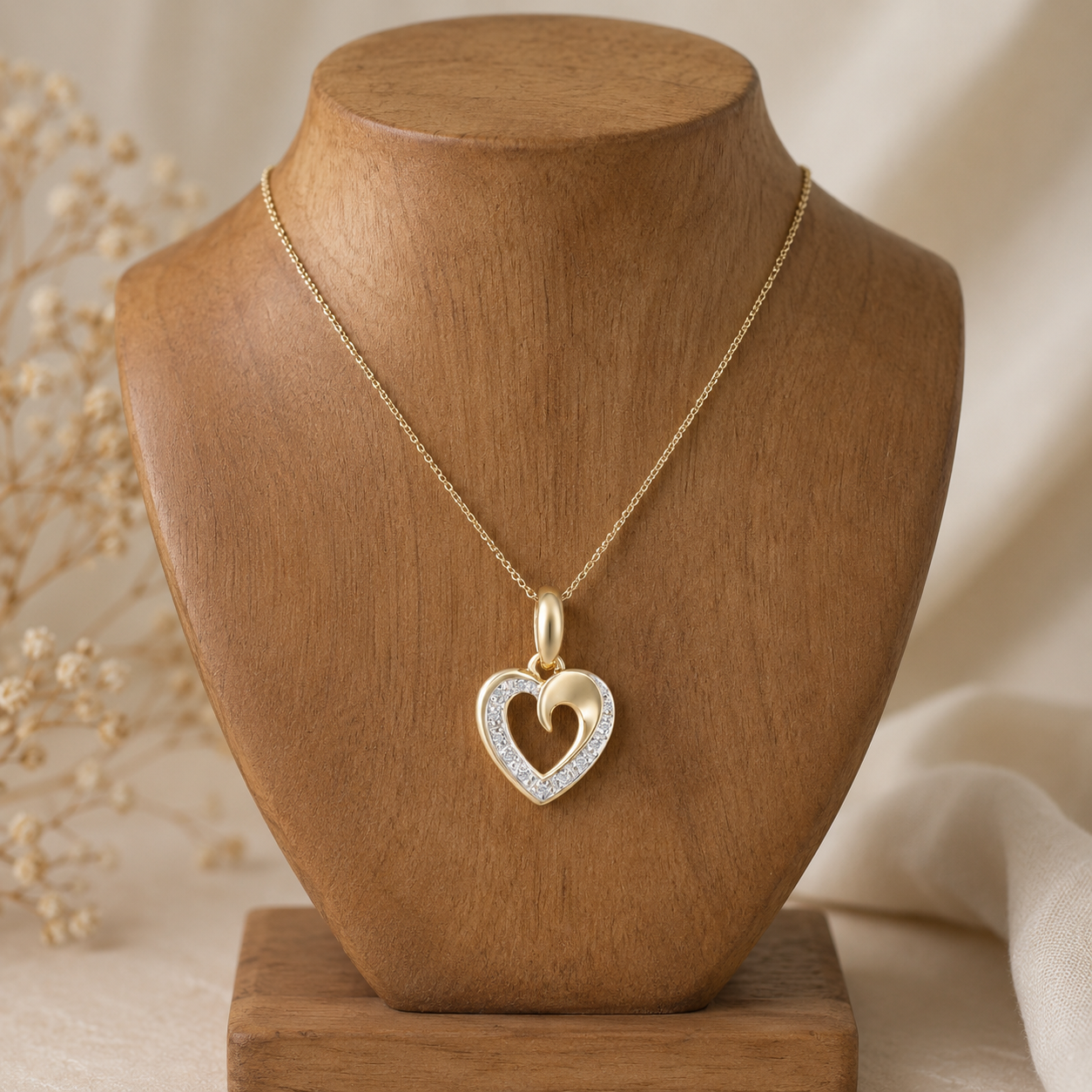 Natural Diamond Heart Pendant 9ct Gold 18" Chain Hallmark British Made