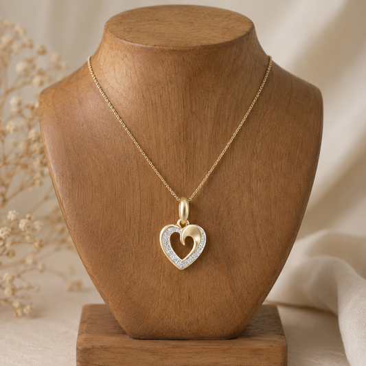 Natural Diamond Heart Pendant 9ct Gold 18" Chain Hallmark British Made