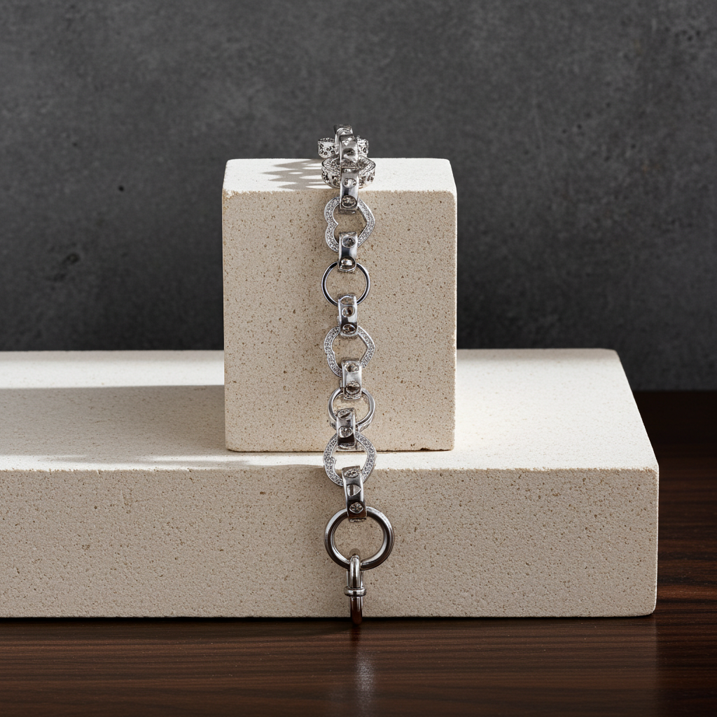 Heart Belcher Ladies Bracelet Solid Sterling Silver Hallmarked 7.5"