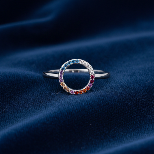 Sterling Silver Rainbow Ring 925 Hallmark Multi Gemstone Size K - S