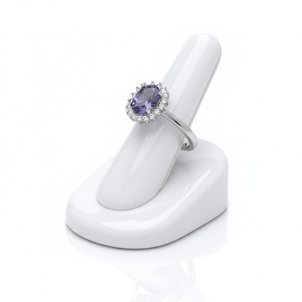 Sterling Silver Tanzanite Ring Oval Cluster Engagement 925 Hallmark Size K-S