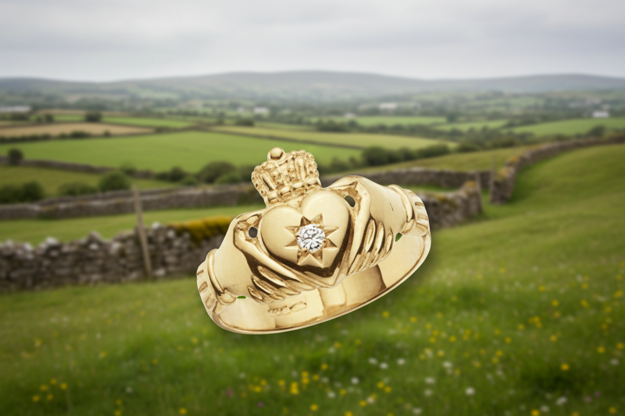 Mens Gold Claddagh Ring Yellow Gold Claddagh Gents Claddagh Ring Size R - W