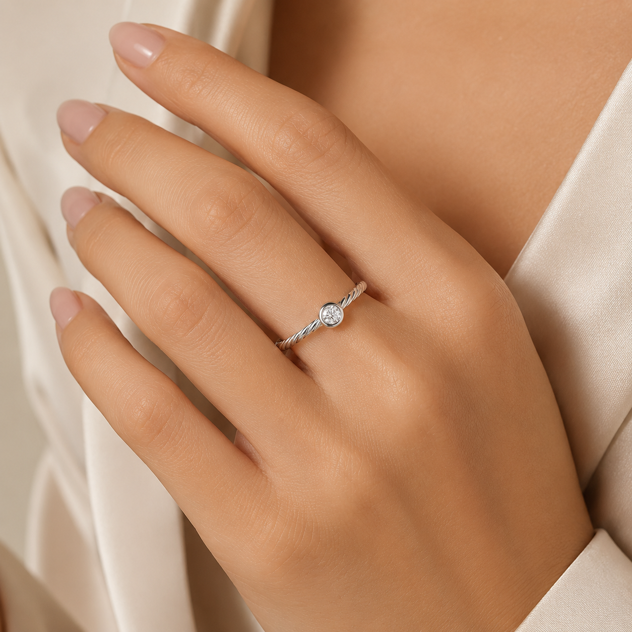 Solitaire Engagement Ring Smooth Rub Over Setting Sterling Silver 925 Size J-U