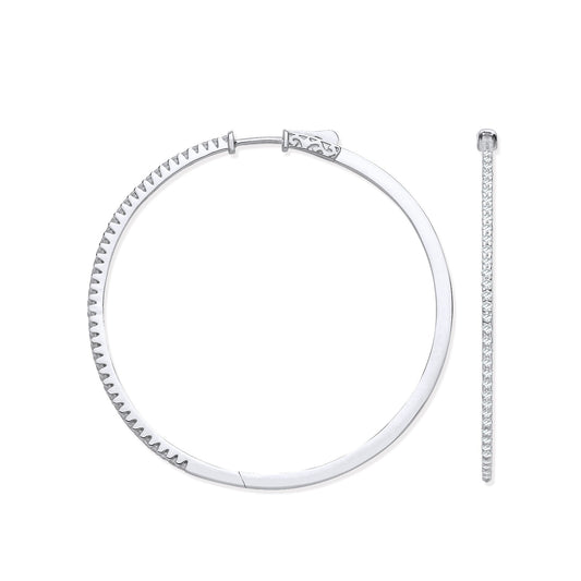 18ct White Gold 1.20ctw Claw Set Hoop Earrings 53mm Diameter